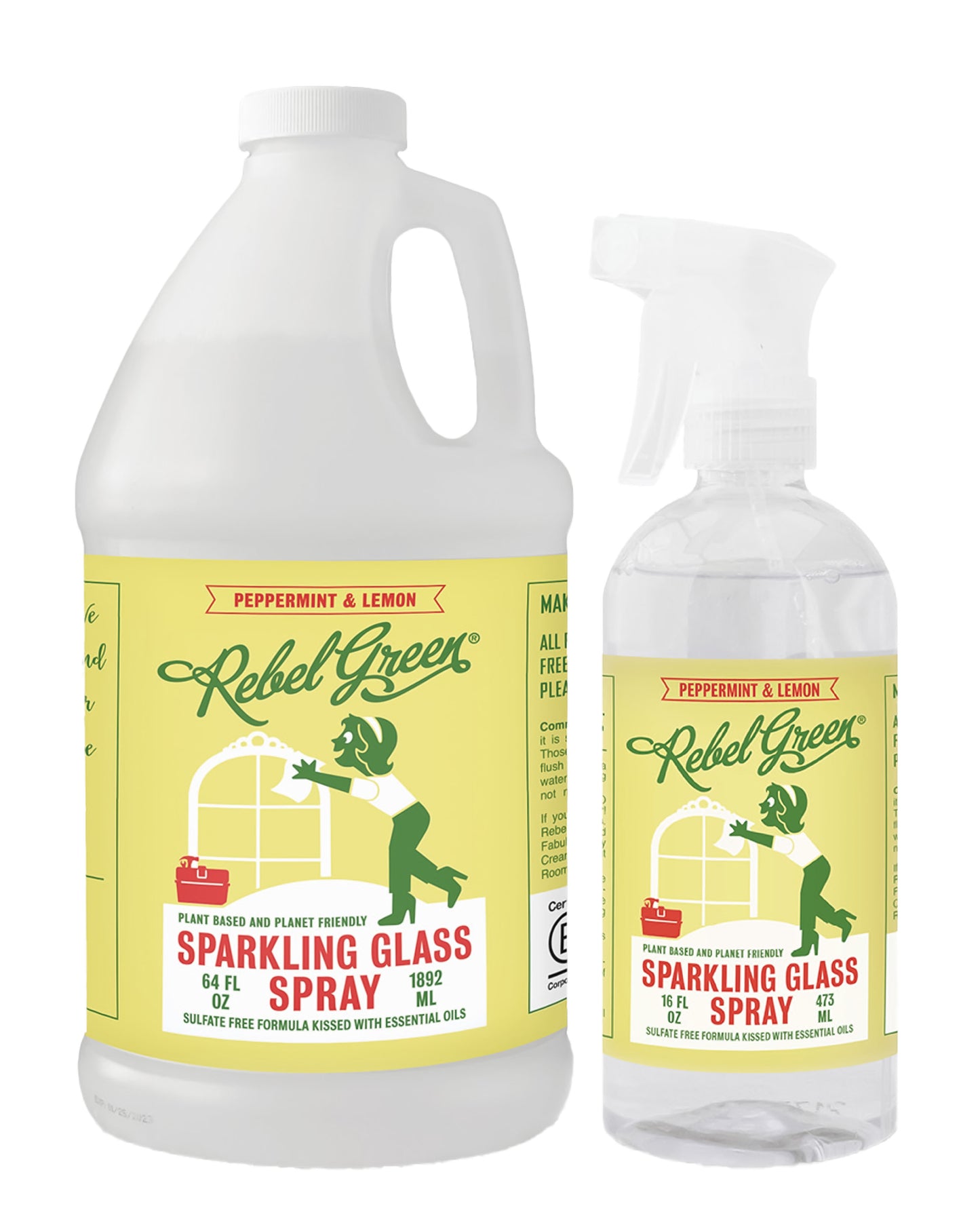 Sparkling Glass Spray - Peppermint & Lemon- 16 oz + 64 oz Refill