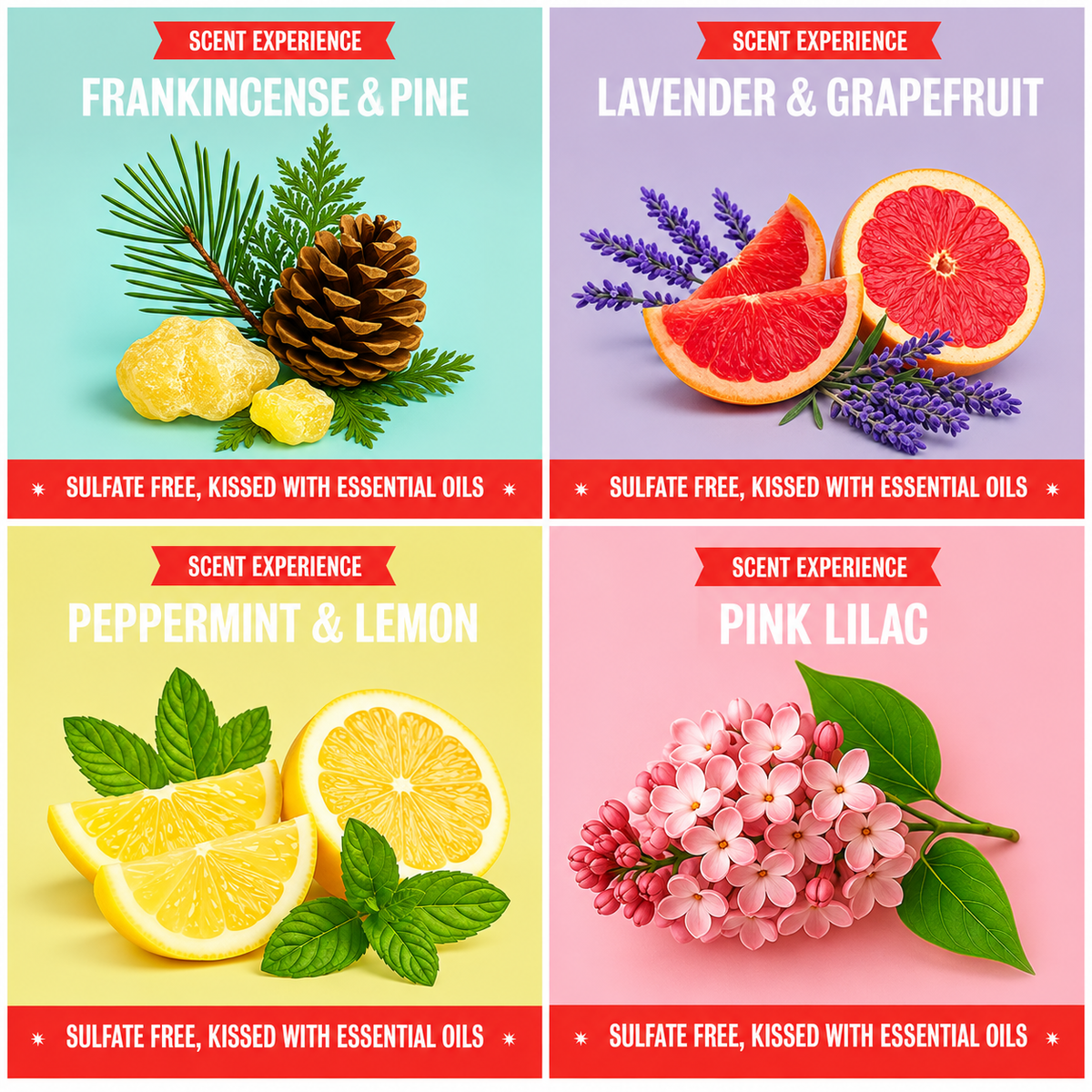 All Purpose Spray - 16oz Variety 4-Pack (Lavender & Grapefruit, Frankincense & Pine, Peppermint & Lemon, Pink Lilac)